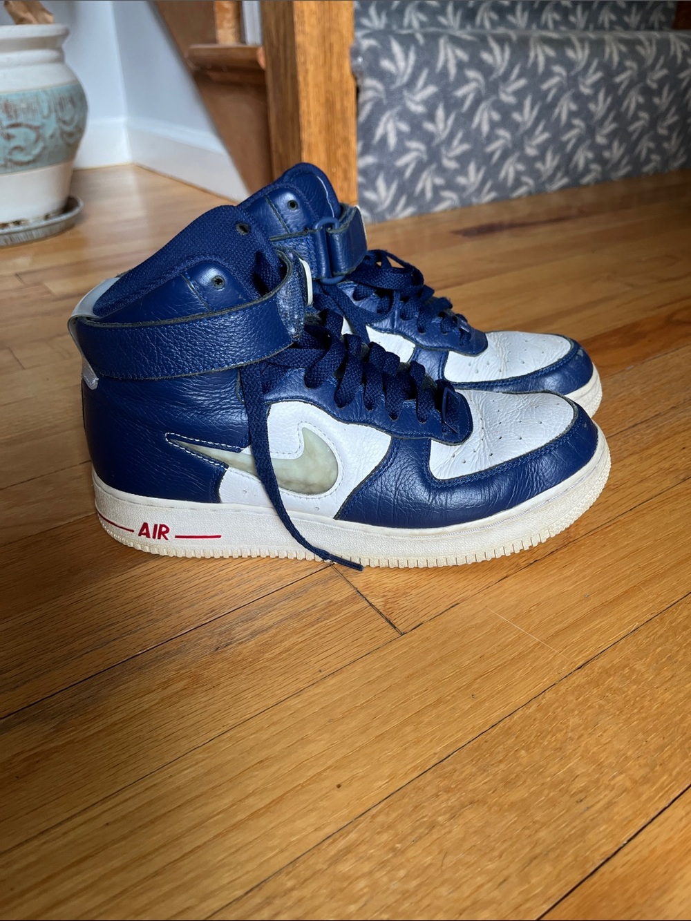 Nike High Top Sneakers - Navy, White & Red Accents